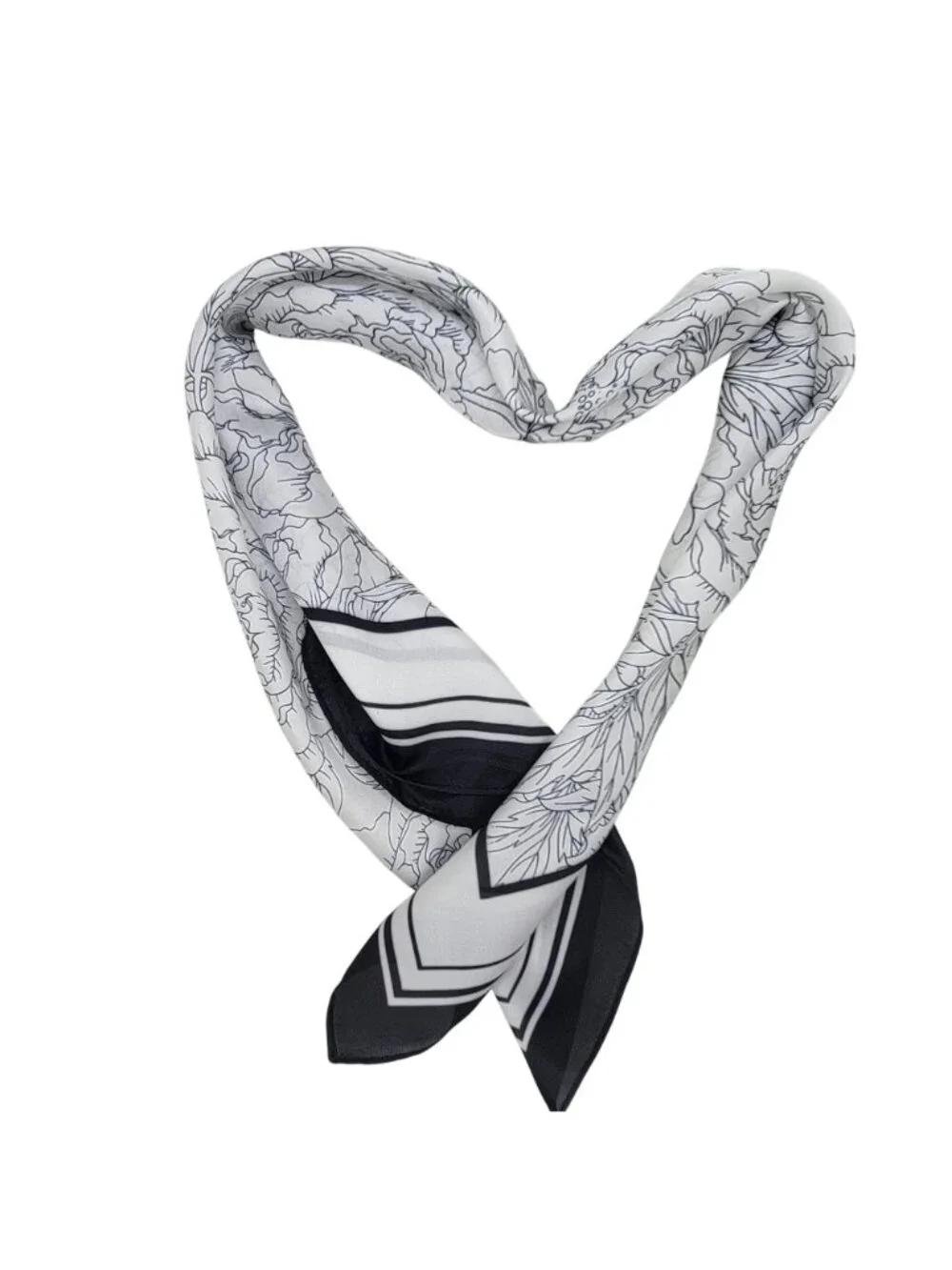 ✨Luxury Silky Feel Square Scarf Black & White Lily Floral Pattern Head Neck Wrap